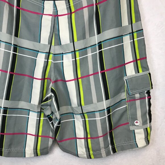 Nasimi Beach Mens XXL Waist 39in Board Swim Shorts Hook Loop Closure Plaid Gray - Picture 9 of 16